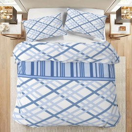 l&j Single Duvet Cover Set, Warm Soft Fabric Finest Flannel 100% Pure Cotton Winter Bed Sheet Fitted Sheet One or Two Matching Pillowcases (Blue Stripe,