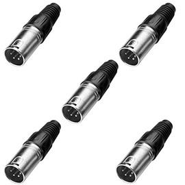 SIENOC 5 Packs 4-Pin XLR Male Connector - Black Metal Housing-Silver Contacts (5 male)