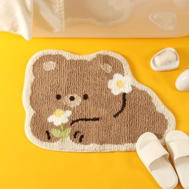 Molesun Bear Bathroom Rug Animal Bath Mat, Non-Slip Soft Shower Rug Microfiber Cute Bath Rug for Kids, Water Absorbent Thick Shaggy Floor Mats for Bedroom, Kitchen, Home Decor, 19" x 27"