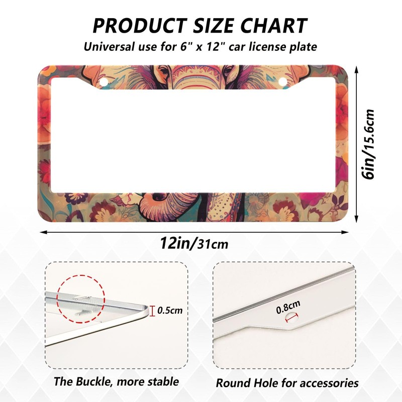 SDMKA Elephant Totem License Plate Frames 2 Pcs 2 Holes