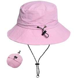 WANYIG Sun Hat Women Men UV Protection Foldable Safari Hat Waterproof Summer Hat Hiking Hat Fishing Hat Outdoor Bush Hat Quick Dry 55-58 cm, pink