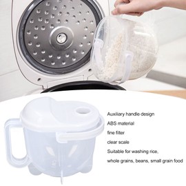 Rice Washer, Rice Washing Bowl Water Flush Type Rice Washing Bucket ABS Clear Scale Fine Strainer Auxiliary Handle Rice Basket for Kitchen Tool