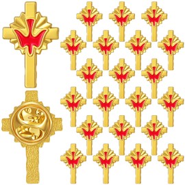 Misdary 24 Pcs Holy Spirit Pin Gold Cross Lapel Pins Bulk Holy Spirit Dove Cross Enamel Brooch Christian Catholic Gifts(Red)