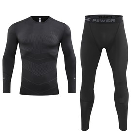 SURUIDA Long Sleeve Undershirt Compression Shirts&Pants for Men&Women,Quick Dry Sport Base Layer Athletic Workout T Shirts for Adult Black
