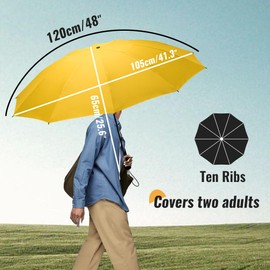Chakipee Compact Travel Umbrella Large Storm Proof - Inverted Folding Umbrella for Men and Women, Automatic Pocket Umbrella for Rain, 10 Ribs Umbrella Yellow 210T Fabric 105 cm Span