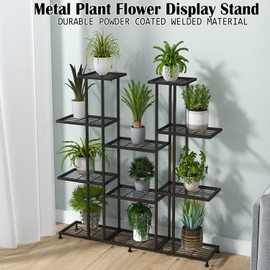 Twhep Heavy Duty Metal Plant Stand, large Multifunctional Plant Stand for Indoor Outdoor, for Tall Large Rack for Living Room Garden Balcony, Black(9 Tier)
