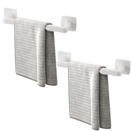 2-Pack 12-Inch Self-Adhesive Towel Bar, Slippers Bar, Hand Towel Hanger and Short Plastic Wall Mount Rack for Kitchen, Bathroom, and Laundry Room