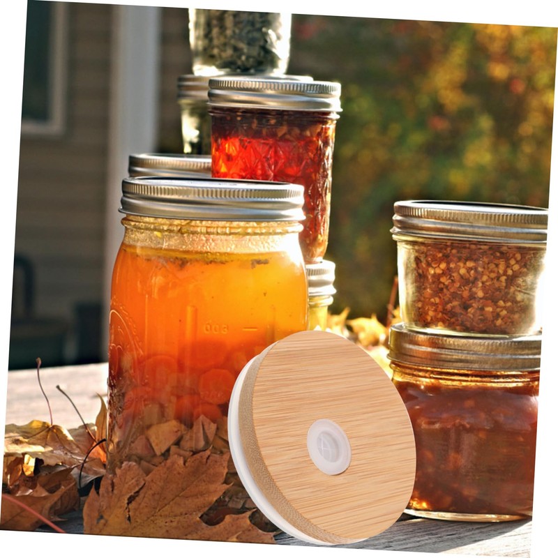VICASKY 4Pcs Bamboo Jar Lids for Wide Mouth Jars Practical