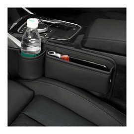 Ohleats Car Seat Gap Filler, Multifunctional Leather Front Seat Organizer with Cup Holder, Adjustable Vehicle Seat Gap Storage Box Between Seat and Console, Car Accessories (Black, Driver's Seat)
