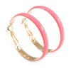 Wide Pink Enamel Hoop Earrings In Gold Tone/Medium Size/40mm D