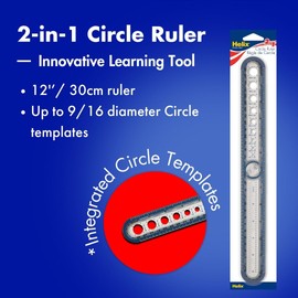 Helix - 2-in-1 Ruler - Integrated Circle Templates - Innovative Learning Tool - 12 Inch / 30cm, Assorted Colors (36001)