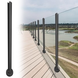 VoTwoofv Round Glass Railing 35.8",304 Stainless Steel Glass Balustrade Post with Spigot Slots for Indoors & Outdoors Railing of Deck,Balcony,Attic,Staircase (Mid Post,Matte Black)…