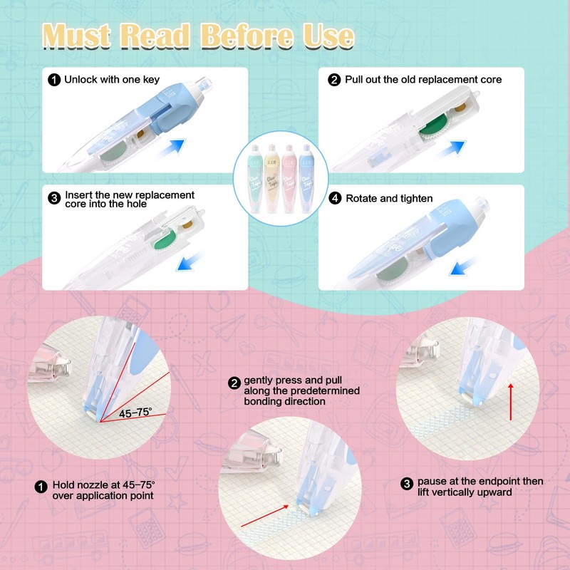 4pack Refillable Retractable Scrapbook Tape& 4 Replacement Refills, 5M*6mm Double