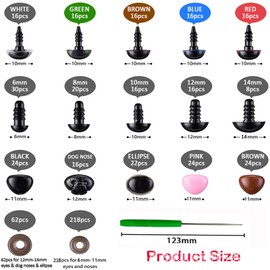 DEMOCRATIDO 560PCS Plastic Safety Eyes and Noses for Amigurumi,Colorful Craft Doll Eyes and Noses with Size Chart,Crochet Animals, Puppet, Stuffed Animal and Teddy Bear (560)