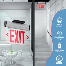 TANLUX Red Exit Signs for Business, LED Edge Lit Exit Sign, UL 924, Hardwired Emergency Exit Lights with Battery Backup, Aluminum Housing with Rotating Acrylic Clear Panel, AC 120/277V, 2 Pack
