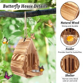 Wooden Butterfly House and Feeder, Hanging Butterfly House for Garden, Natural Butterfly Habitat with Butterfly Puddler for Outside Butterflies, Moths - Backdoor, Easy to Clean
