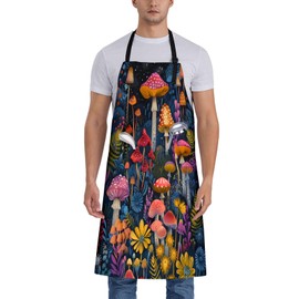 Turamurra Forest Mushrooms Apron for Women, 28x33in, Kitchen Chef Aprons with 2 Pockets, Polyester, Colorful Mushroom Apron for Cooking BBQ Baking Gardening Chef, Gifts for Mom Wife Dad