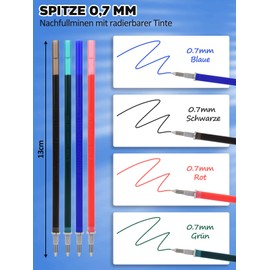 GutSache 12 x Erasable Refills for Legami, Thermal Sensitive Ink, Erasable Ink, Colourful Erasable Gel Pen Refills, Ideal for Office/School/Creative
