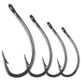 Luroad 50 Pieces Carp Hooks with Barbs, Teflon Coated Eye Hooks for Carp Rigs, Wide Gape and Curve Shank Carp Hooks, Sizes 2 4 6 8 10, Boilie Hooks for Carp, Lying Fishing Single Hook
