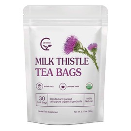 Organic Milk Thistle Tea Bags, Liver Support Herbal Tea, Caffeine Free, 30 Tea Bags
