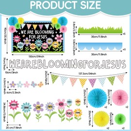 Religious Christian Bulletin Board Set Back to Sunday Church School Classroom Decoration Positive Floral Paper Fans 3D DIY We are Blooming for Jesus Cutouts for Classroom Chalkboard Wall Decor