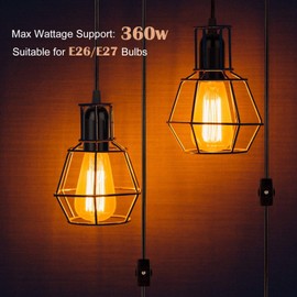 Lightingsky 457,2 cm subir o colgar E26/E27 bombilla luz a 2-dientes US AC cable de alimentación con en/interruptor de apagado