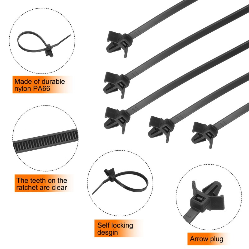 HARFINGTON 50pcs Push Mount Cable Zip Tie 7.9" x 0.19"