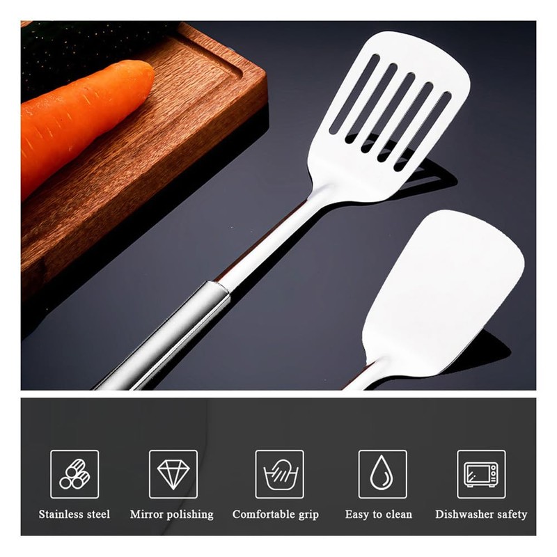 Stainless Steel Spatulas Set,Silver Slotted Turner, Solid Turner,Heavy Duty Sturdy