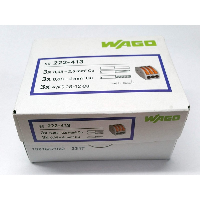 WAGO 222-413 3 Ladder Terminal Block with Lever, 4 mm