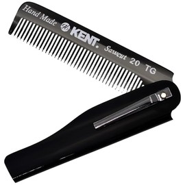 Kent 20T - Peine de bolsillo plegable hecho a mano de grafito negro para hombres, peine de dientes finos para el cuidado diario del cabello, barba o b