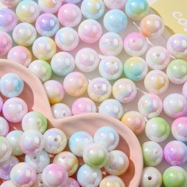 BERMRO 100pcs Acrylic Pearl Beads Mermaid Color Bubblegum Beads Ab Color Beads Round Space Beads for for Bracelet Necklace Earring Jewelry Making (mermaid)