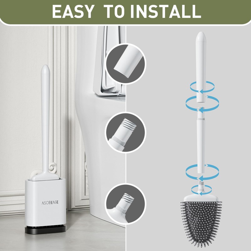 ASOBEAGE Deep Cleaner Toilet Brush: Silicone Toilet Brush with No-Slip