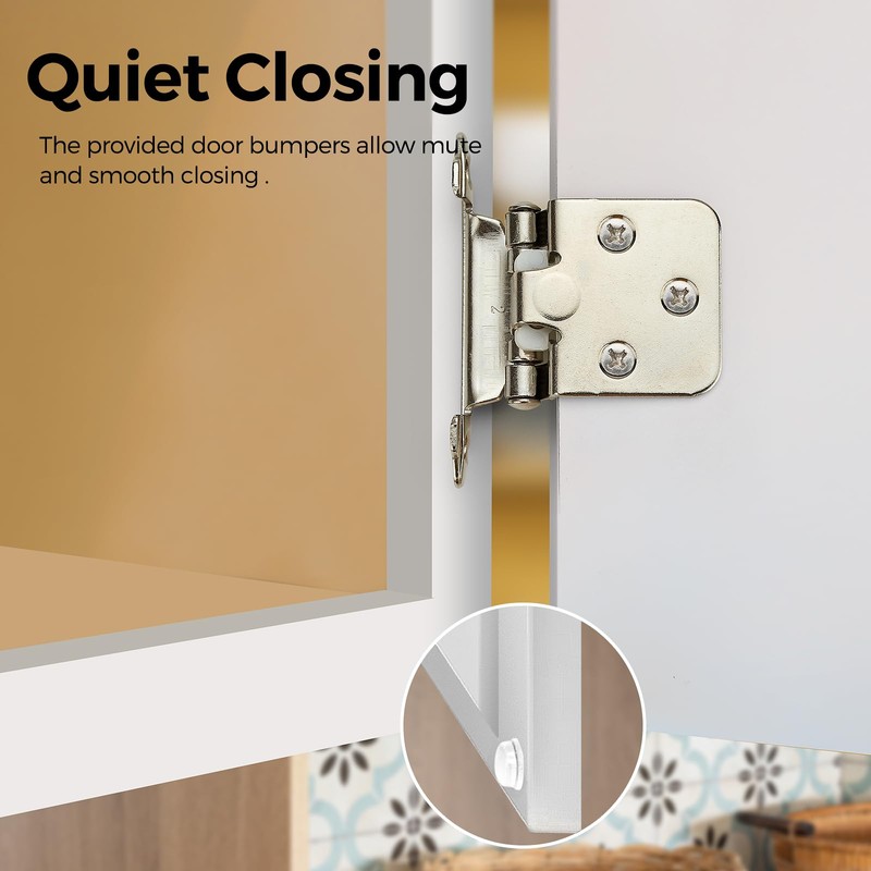 8 Pack 4 Pair Brushed Nickel Cabinet Hinges - 1/2