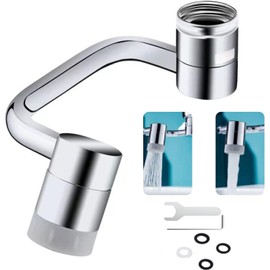 Aireador extensor de llave giratorio universal de 1080°, 2 paquetes de llave universal de latón macizo, accesorio de fregadero de aireador de llave giratorio de gran ángulo 1080, rociador de doble función de 2 flujos