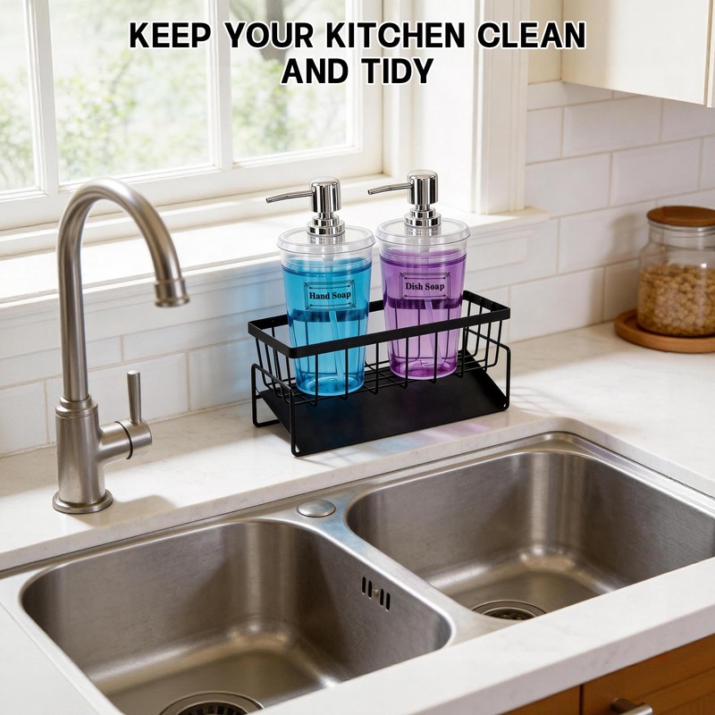 Kitchen Sink Caddy with Hand and Dish Soap Dispenser Set,