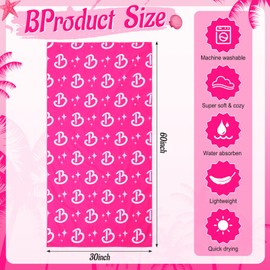 2 Pcs Hot Pink Large Beach Towels 60 x 30 Inch Quick Dry Beach Towels Lightweight Soft Microfiber Pool Towel for Women Girl Adult Bath Gym Hiking Pool Yoga