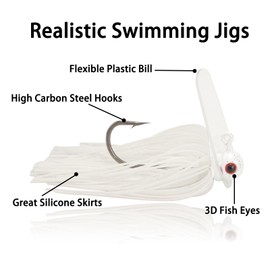 Fish Corner Scrounger Jig Head Realistic Swimming Action Fishing Swim Jigs Jig Heads for Bass Fishing 2pcs White 3/8oz