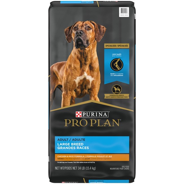 Purina Pro Plan High Protein, Digestive Health Large Breed Dry Dog Food, Chicken and Rice Formula - 34 lb. Bag