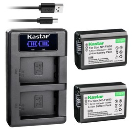 Kastar USB LCD Dual Charger and 2 Pack Battery for Sony NP-FW50, ILCE-6500 a6500, ILCE-7 Alpha 7 a7, ILCE-7M2 Alpha 7 II a7 II, ILCE-7R Alpha 7R a7R, ILCE-7RM2 Alpha 7R II a7R II, ILCE-7S Alpha 7S a7S