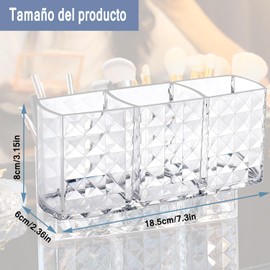 Organizador de Brochas de Maquillaje,Almacenamiento de Brochas de Cosméticos Acrílicas con 3 Ranuras,Organizador transparente para brochas de maquillaje Cosméticos, Oficina, Aseo, Cocina