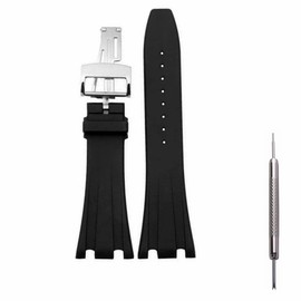 Kevisae Black Rubber Silicone Watch Band Compatible with Audemars Piguet Royal Oak Offshore 15703 15710-28mm AP Rubber Watch Band Strap (28mm-Silver buckle)