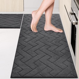 Machine Washable Kitchen Rugs Set (24" x 36"+24" x 60"), Non-Slip Kitchen Runner Rugs Mats for Floor, Absorbent Comfort Standing Mats for Kitchen, Sink and Hallway, Rolled Packaging, Charcoal