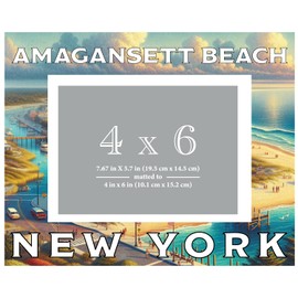 R and R Imports Amagansett Beach New York Souvenir Wooden Photo Frame Matted 4 x 6 Inch - Full Color Destination Design Keepsake Single