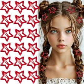 YANGWRshop 20 Pcs Red Star Hair Clips, 1.18''/3cm Non-Slip Star Clip, Metal Stars Snap Hair Clips, Y2K Hair Barrettes Accessories for Women