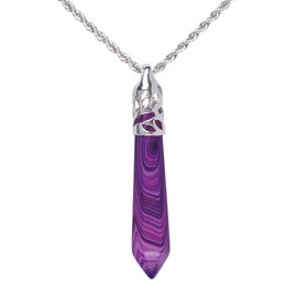 Purple Brazilian Agate Gemstone Hexagonal Pointed Reiki Chakra Pendant Necklace 20 Inch High-grade Iron Gift Box