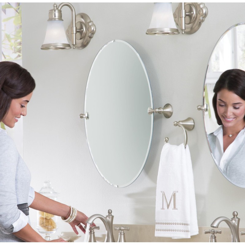 Moen Glenshire Brushed Nickel 26-Inch x 22-Inch Frameless Pivoting Bathroom