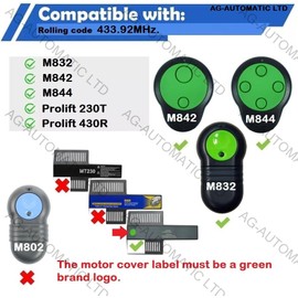 AG MATIC Garage door & gate remote control for Merlin M832, M842, M844, Prolift 230T, Prolift 430R Rolling Code 433.92MHz R-088 (Pack of 2)