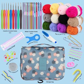 Coopay Crochet Hook Set, Hanging Crochet Set for Beginners, Colourful Metal Crochet Hooks and TPR Handle Crochet Hooks with Soft Handle, Crochet Hooks Set with 12 Yarn, Crochet Bag, Accessories,