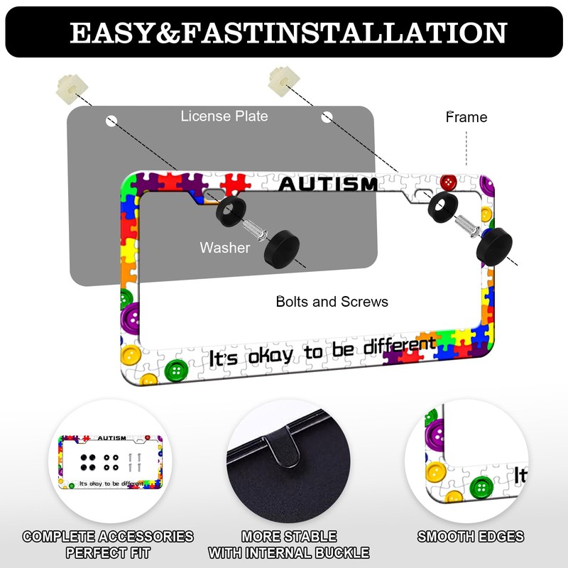 Autism License Plate Frames - 2 Pack Front Rear Awareness