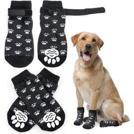 Calcetines Antideslizantes para Perros con Protectores de Patas,Calcetines Antideslizantes de Doble Cara para Perros con Correas Ajustables,Control de tracción para Interiores (L, A)